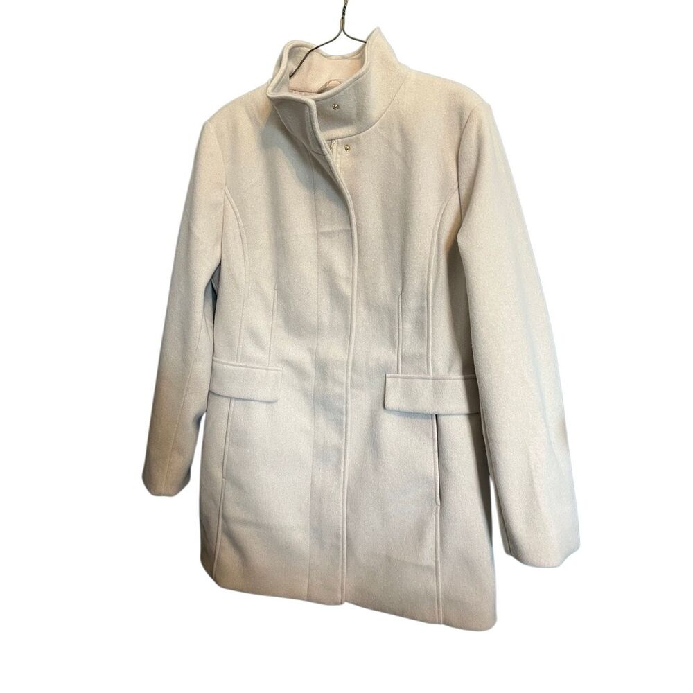 Vince Camuto Women's Large Cream Full Zip Button Mock Neck Pea Coat n1217 - Picture 1 of 12